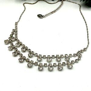 Vintage-Inspired Silver Necklace With Rhinestone Cascades Adjustable Chain Elega